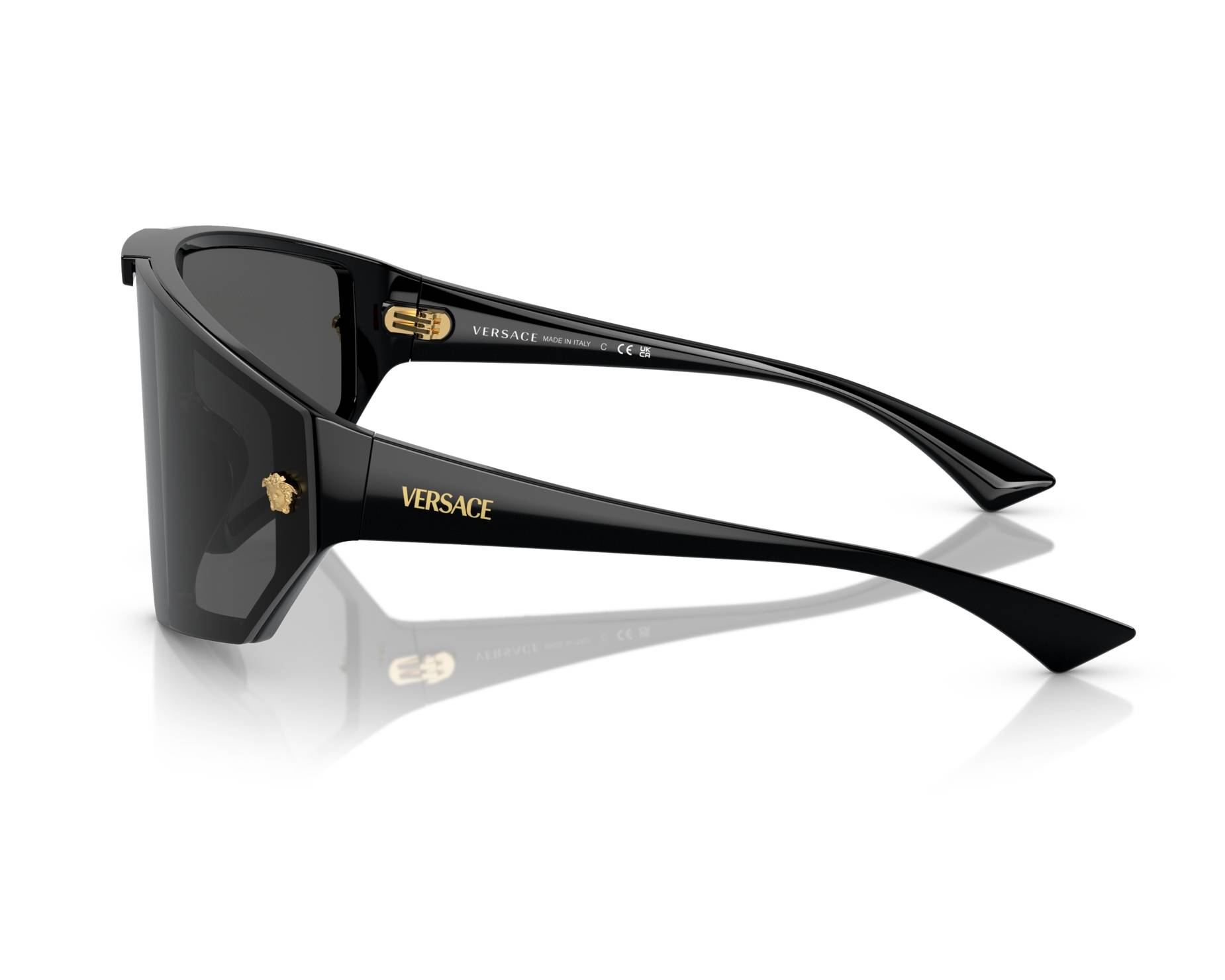 Versace VE4461 GB1/87 Sunglasses Black Shield Frame,Grey with Gold Clip-On Lense Versace VE 4461 GB1/87 Black Plastic Shield Sunglasses Grey  main image 2